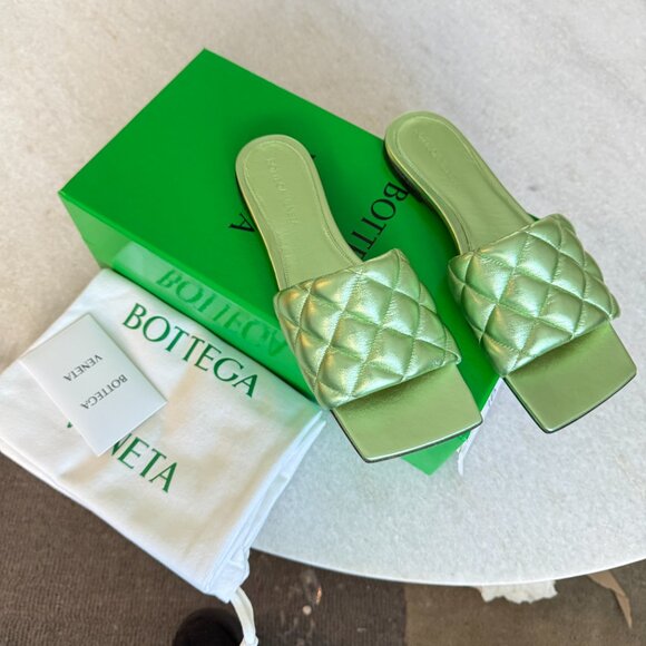BOTTEGA VENETA Quilted Leather Padded Flat Slide Sandals - Reflection Pistachio - Picture 6 of 13